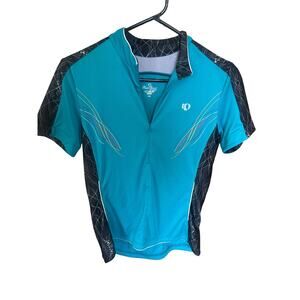Pearl Izumi Women’s Cycling Jersey Large Teal Black Graphic Zip Back Pockets SS